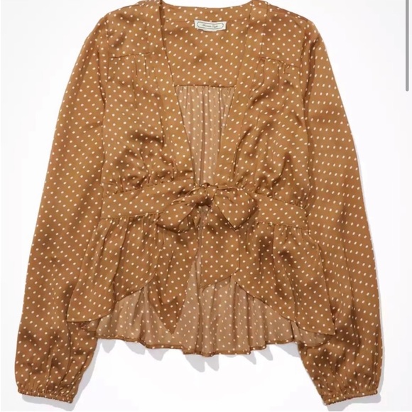 LAST CHANCE💥 American Eagle Silky Tie-Front Blouse - Picture 3 of 7